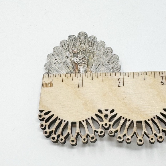 Vintage 900 Silver Peacock Ornamental Bird Pin Brooch - Picture 10 of 10